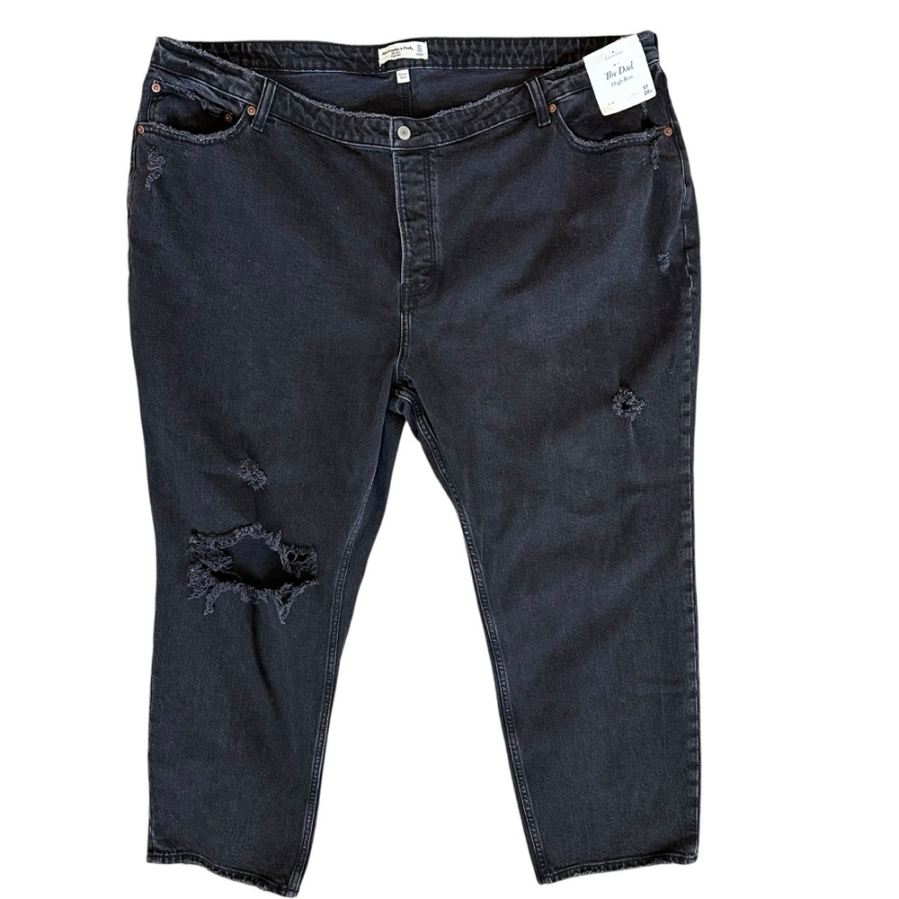 Abercrombie “The Dad High Rise” Curve Love Gray-ish Black Ripped Jeans 37/24 S